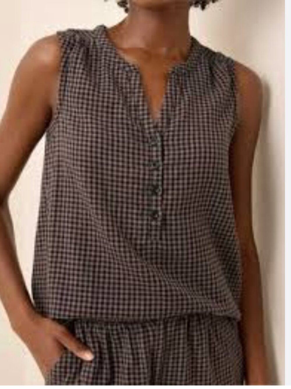 PACT brown plaid checkered tank top farmers daughter coastal classic | size S